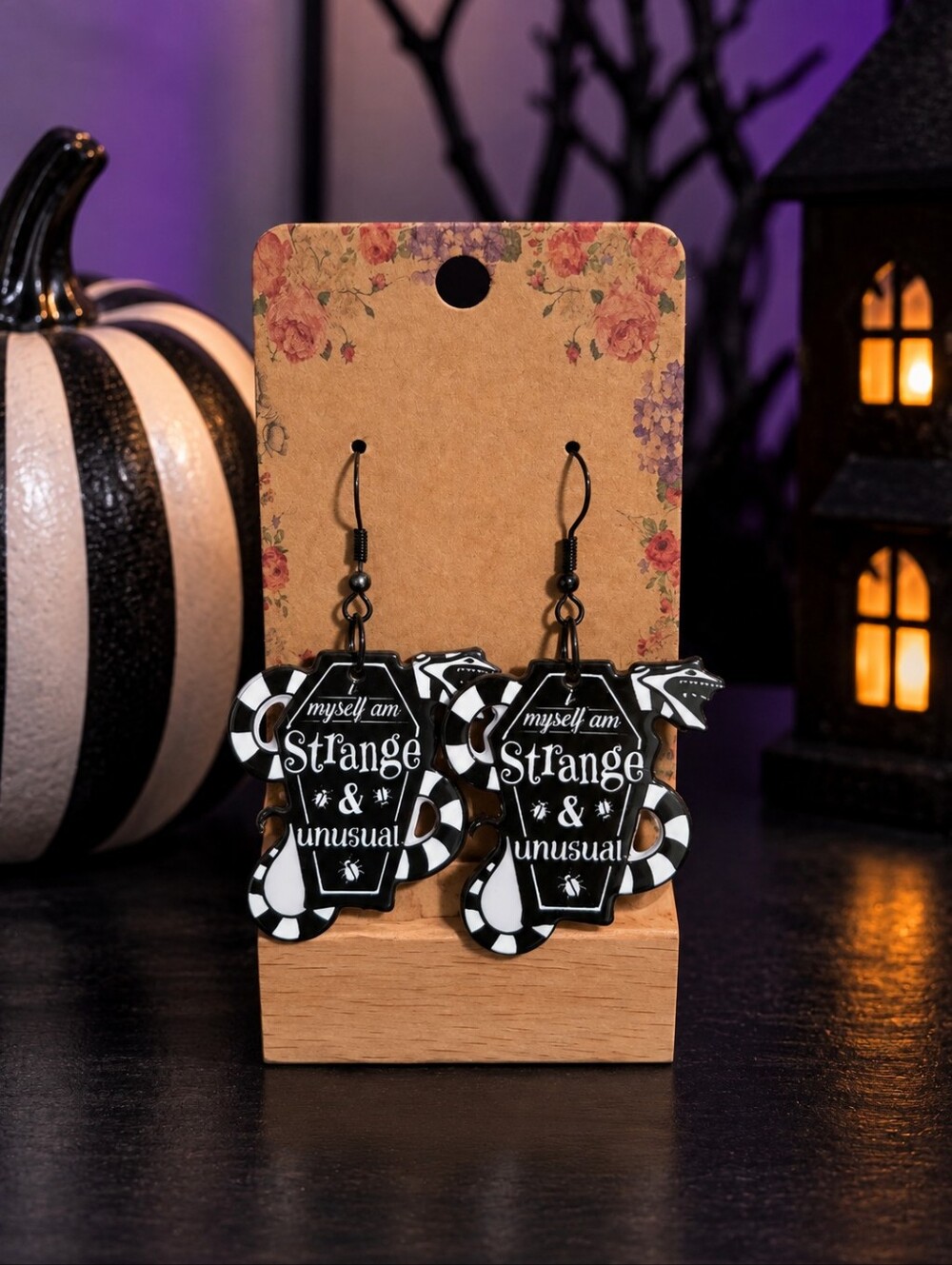 Beetlejuice I‎ Myself Am Strange & Unusual Halloween NEW Black Fashion Earrings